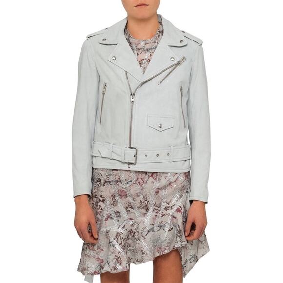 IRO Guape Lamb Leather Suede Biker Moto Jacket in Light Blue Size 36/US 4 - Picture 3 of 13